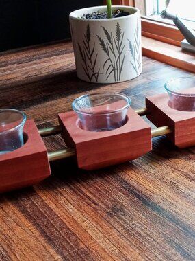 1-of-a-kind Finely Crafted Handsome Handmade Cherry Wood & Brass Tealight Holder